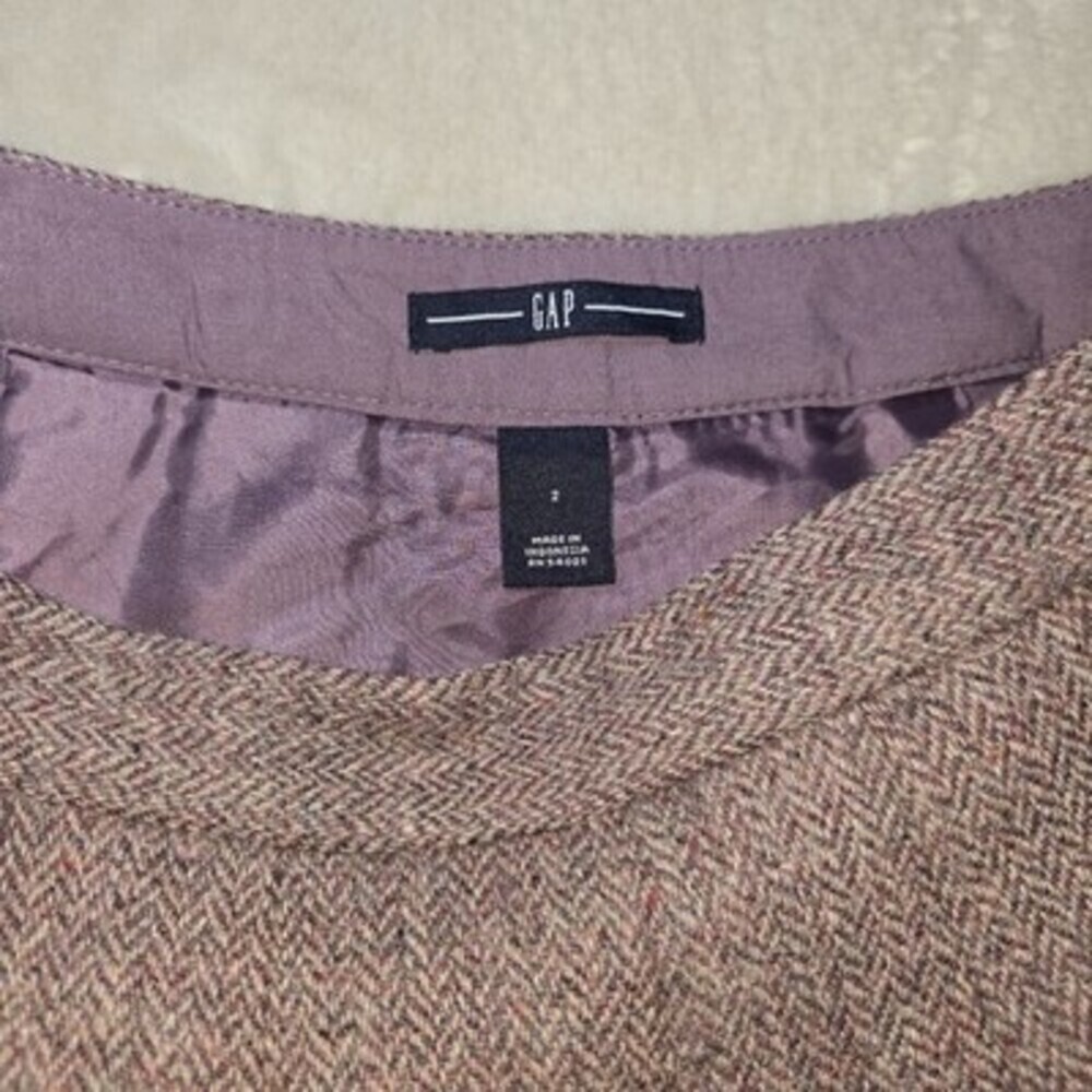 GAP 100% Wool Herringbone Tweed Pleated Mini Skirt Lined Purple Brown Women’s... - Picture 3 of 11